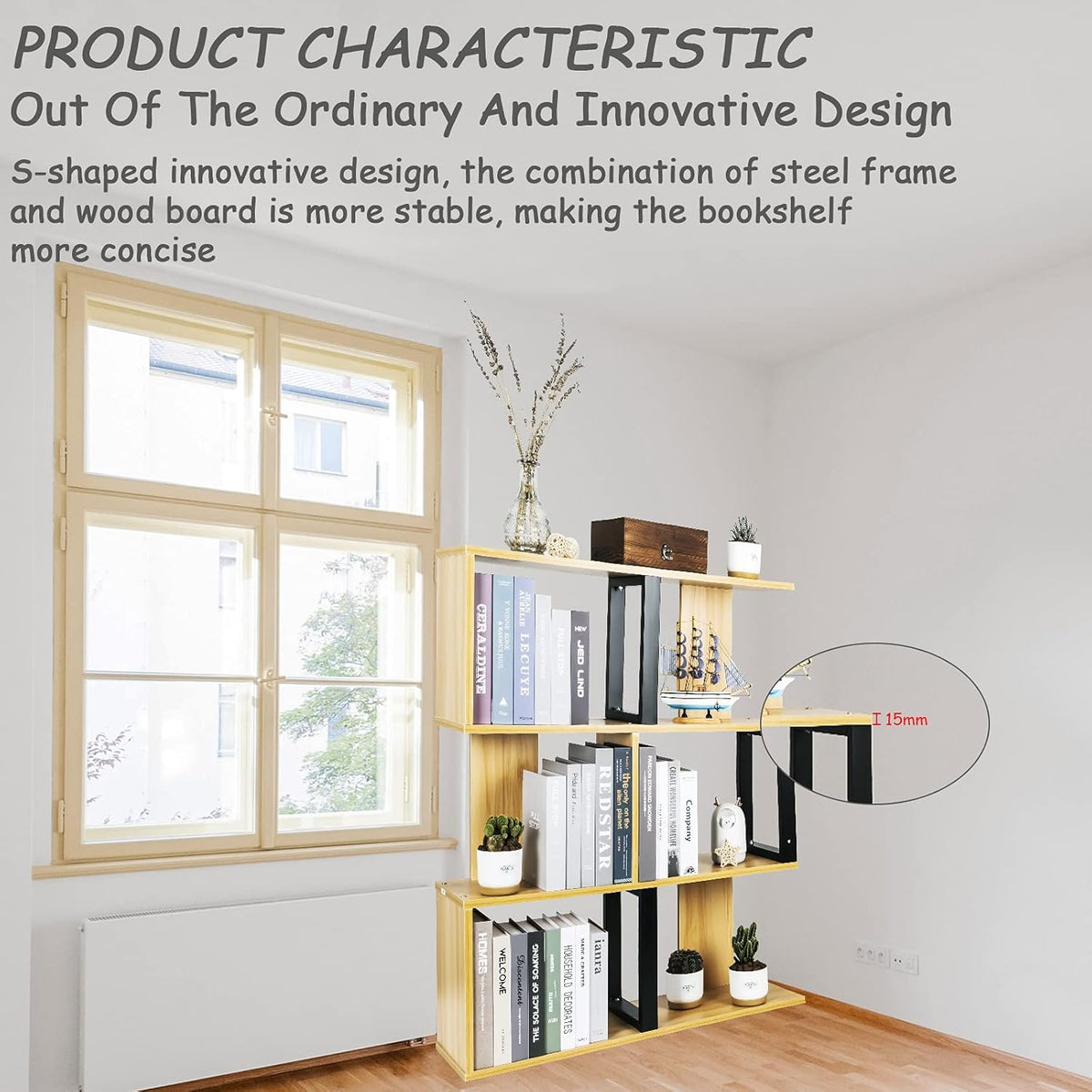 3-Tier Ladder Bookshelf with Storage Organizer, Walnut E880