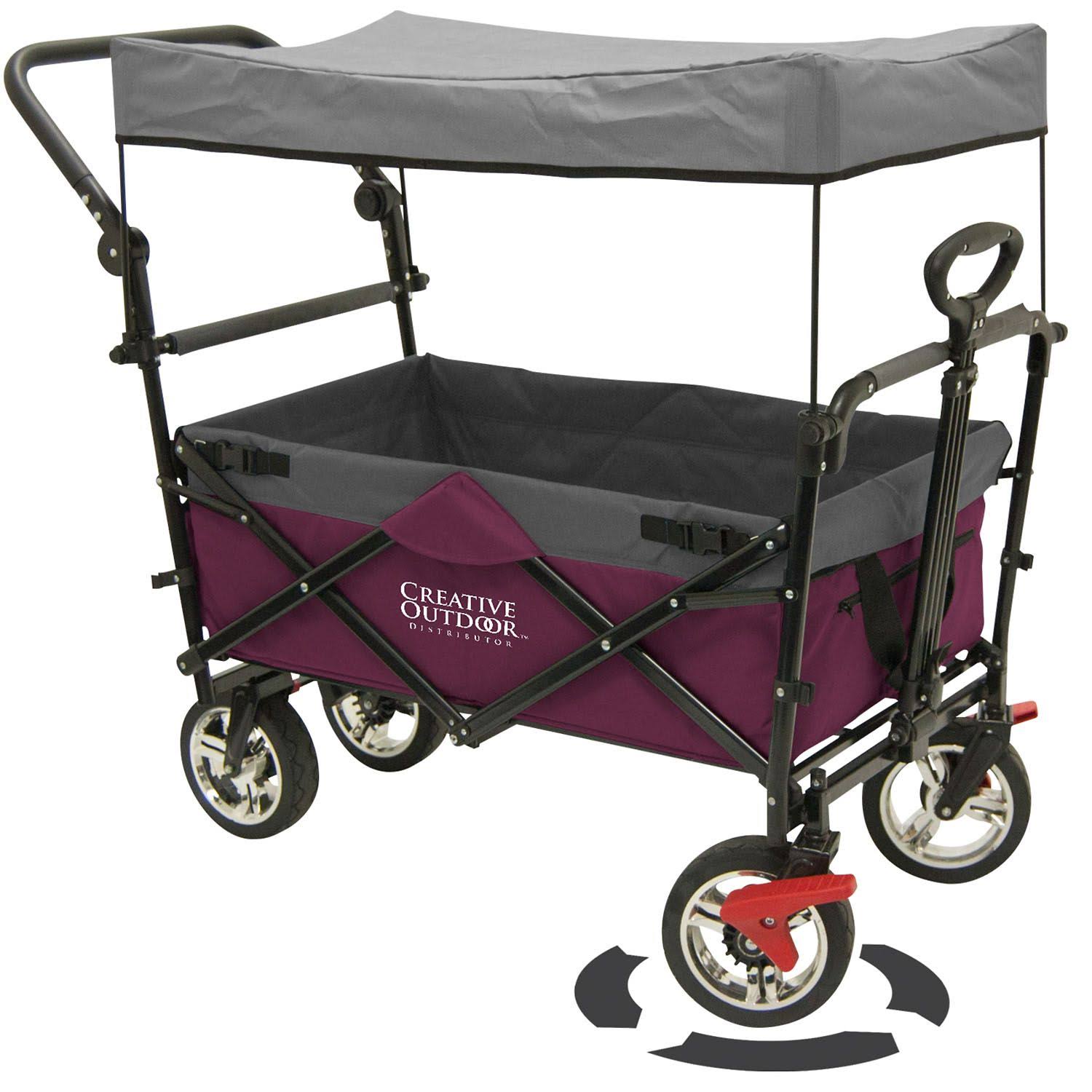 Magenta Push-Pull Folding Wagon with Canopy P930906