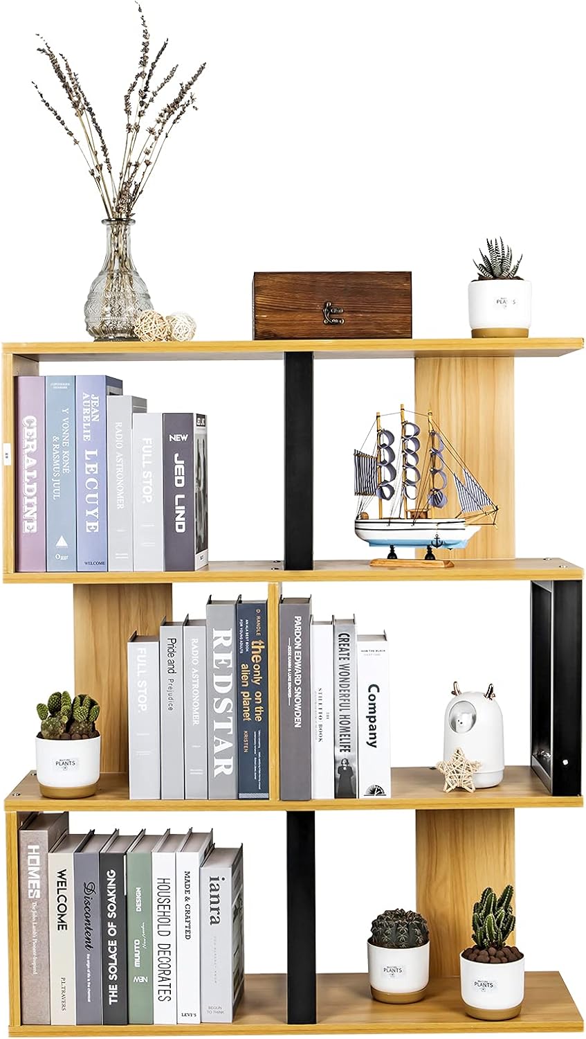 3-Tier Ladder Bookshelf with Storage Organizer, Walnut E880