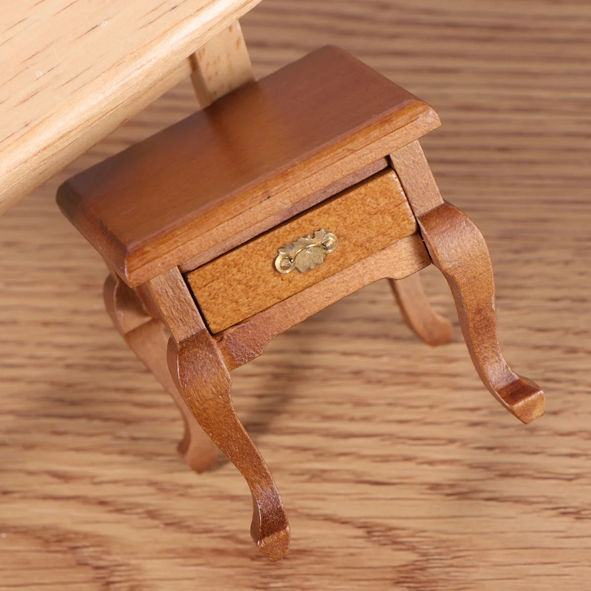 1:12 Walnut Color Wooden Bedside Table Miniature Furniture H8534
