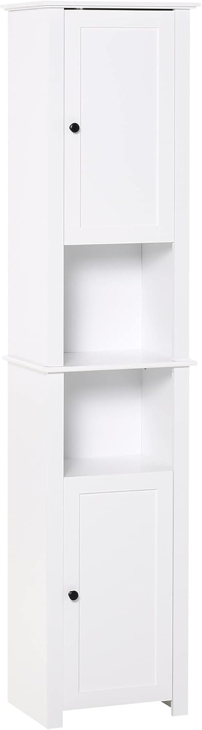 White Freestanding Bathroom Storage Cabinet with 2-Tier Shelf and 2 Cupboards X643