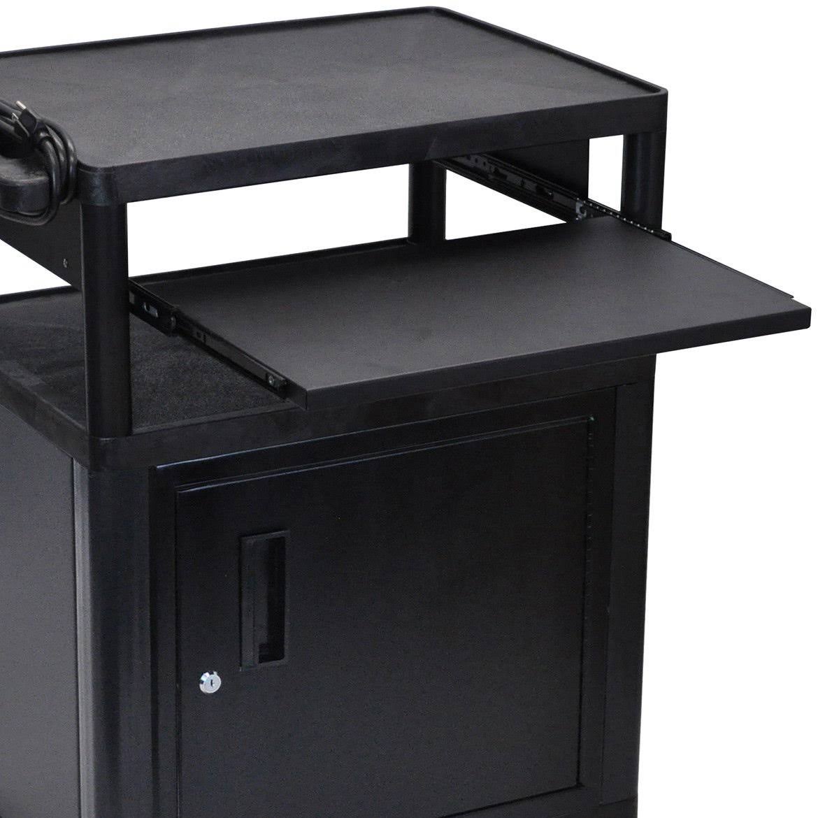 Black 3 Shelf Presentation Cart with Cabinet I869256