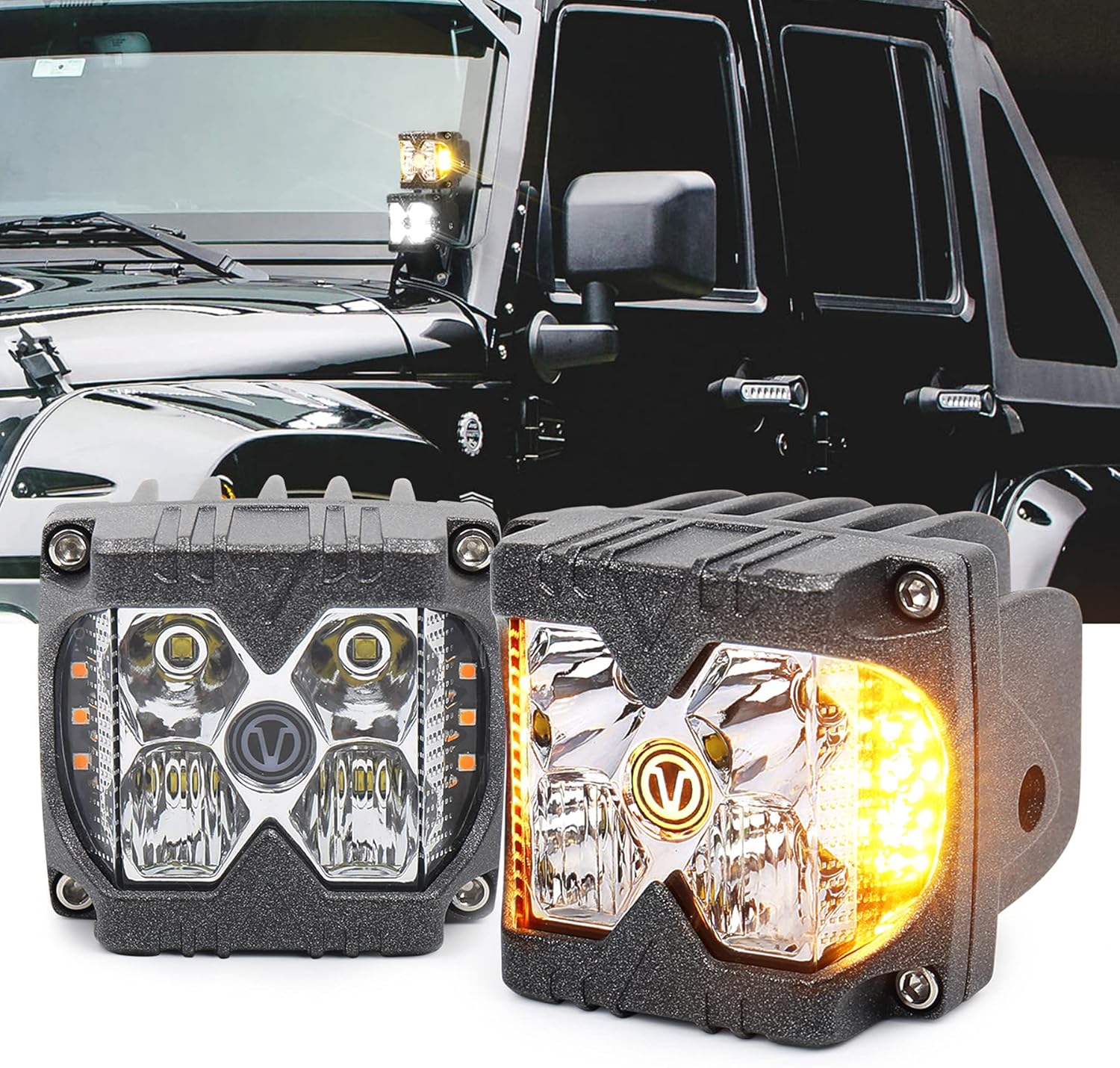 80W Pair IP68 Waterproof Off-road Driving Lights Combo Beam Amber Lights Pack of 2 F6549