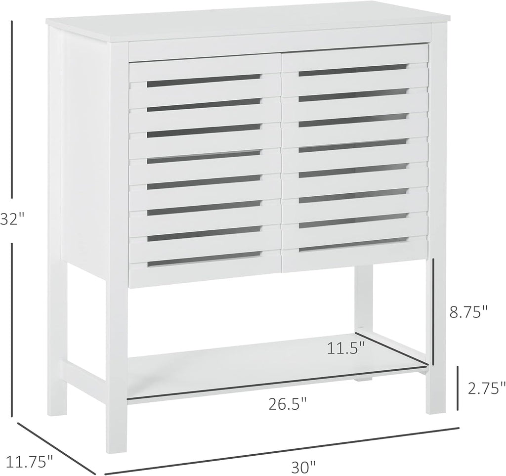 White Buffet Sideboard Storage Cabinet with Slat Double Doors Y58751