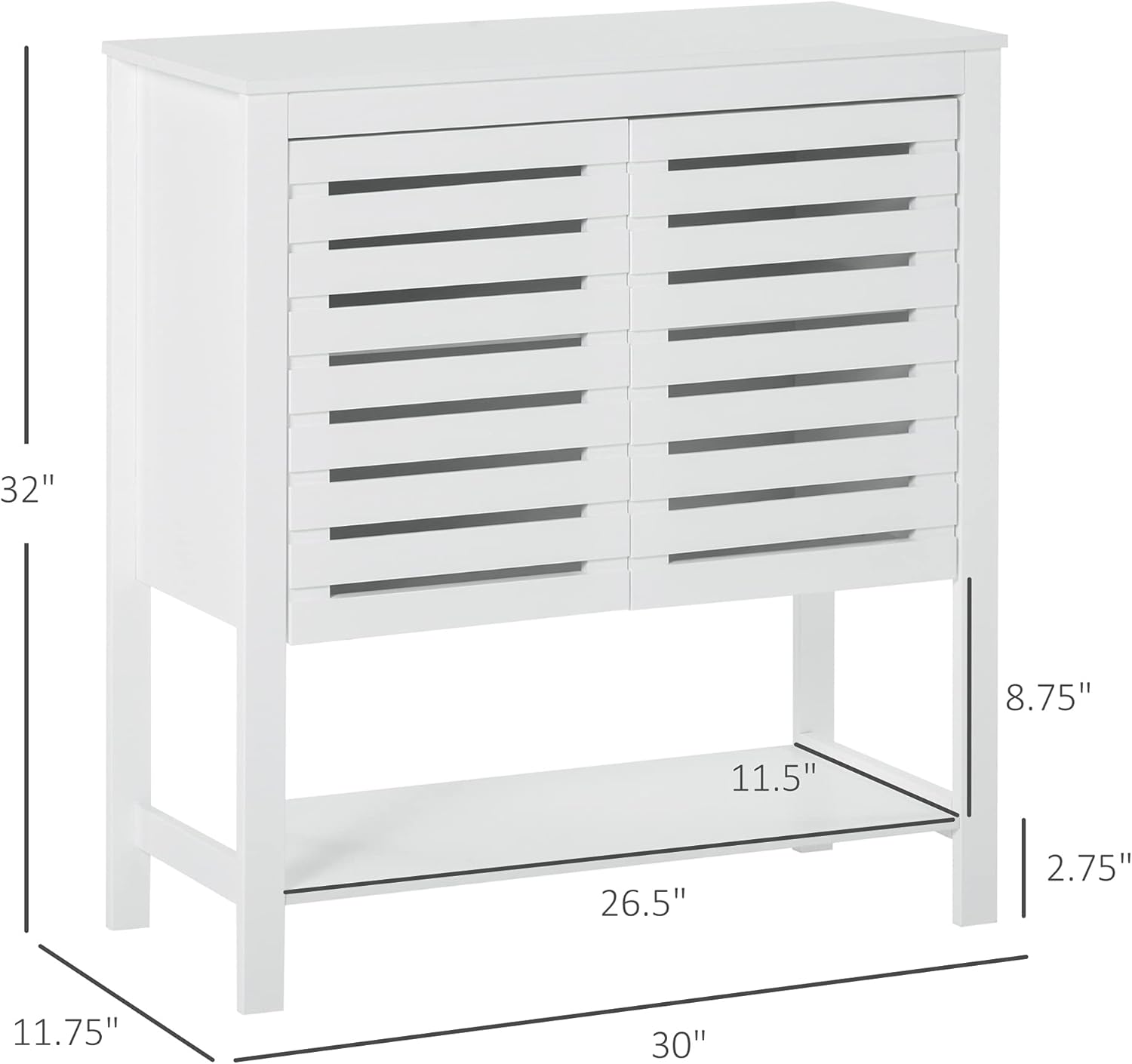 White Buffet Sideboard Storage Cabinet with Slat Double Doors Y58751