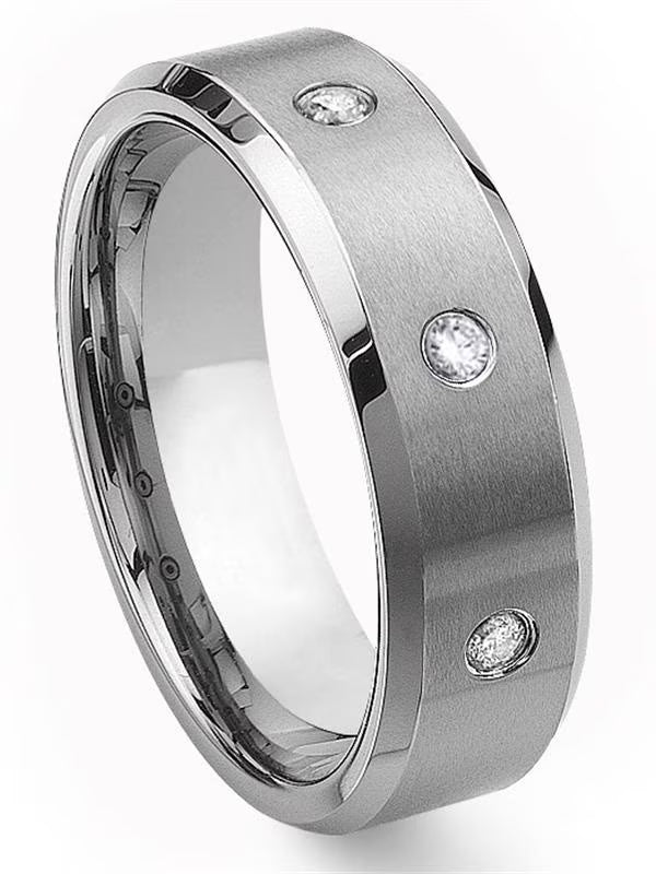 Titanium Tungsten Carbide Diamond Comfort Fit Mens Wedding Band Ring 8mm Sz 11.5 W3758