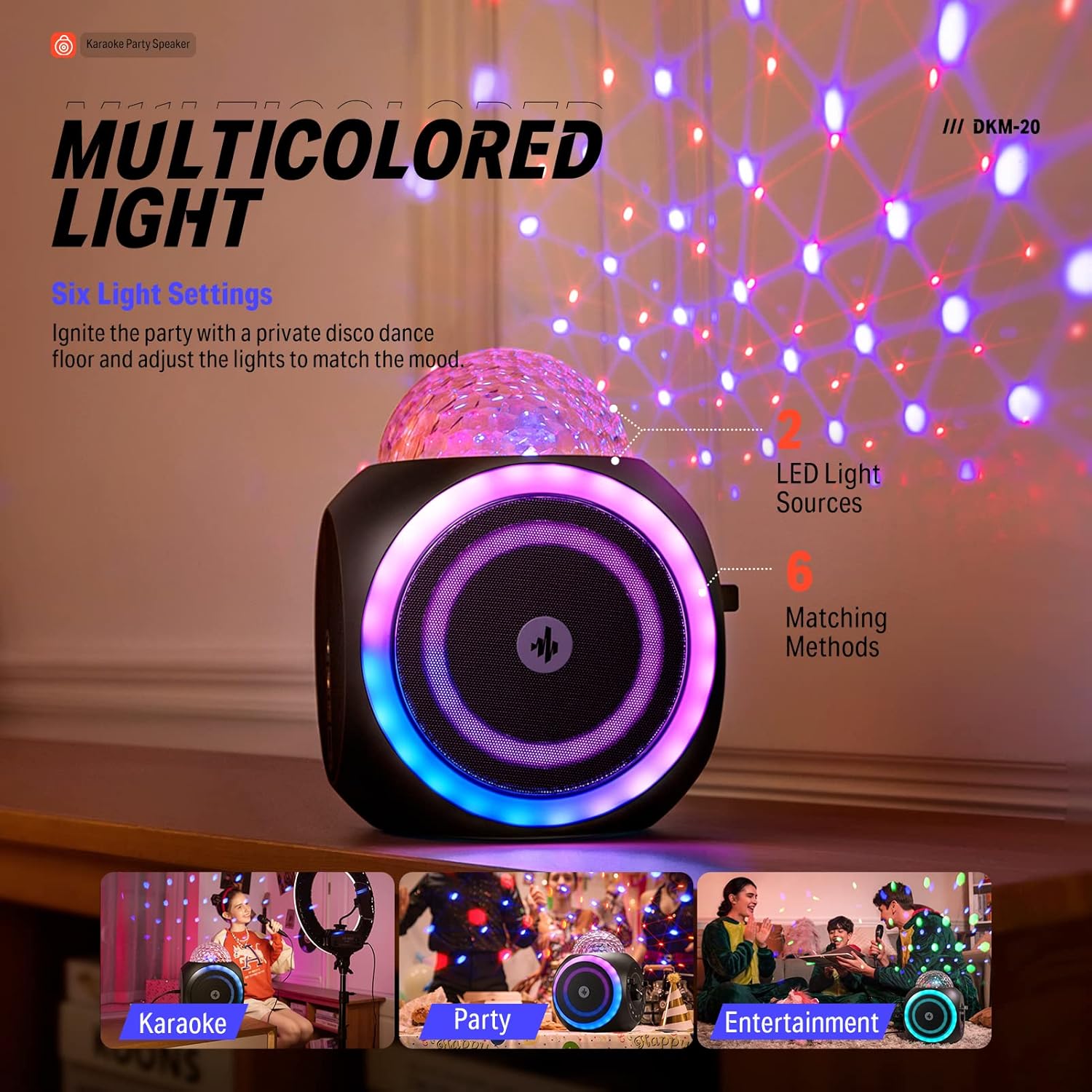 Portable Karaoke Machine Bluetooth PA Speaker System with Lights K5010