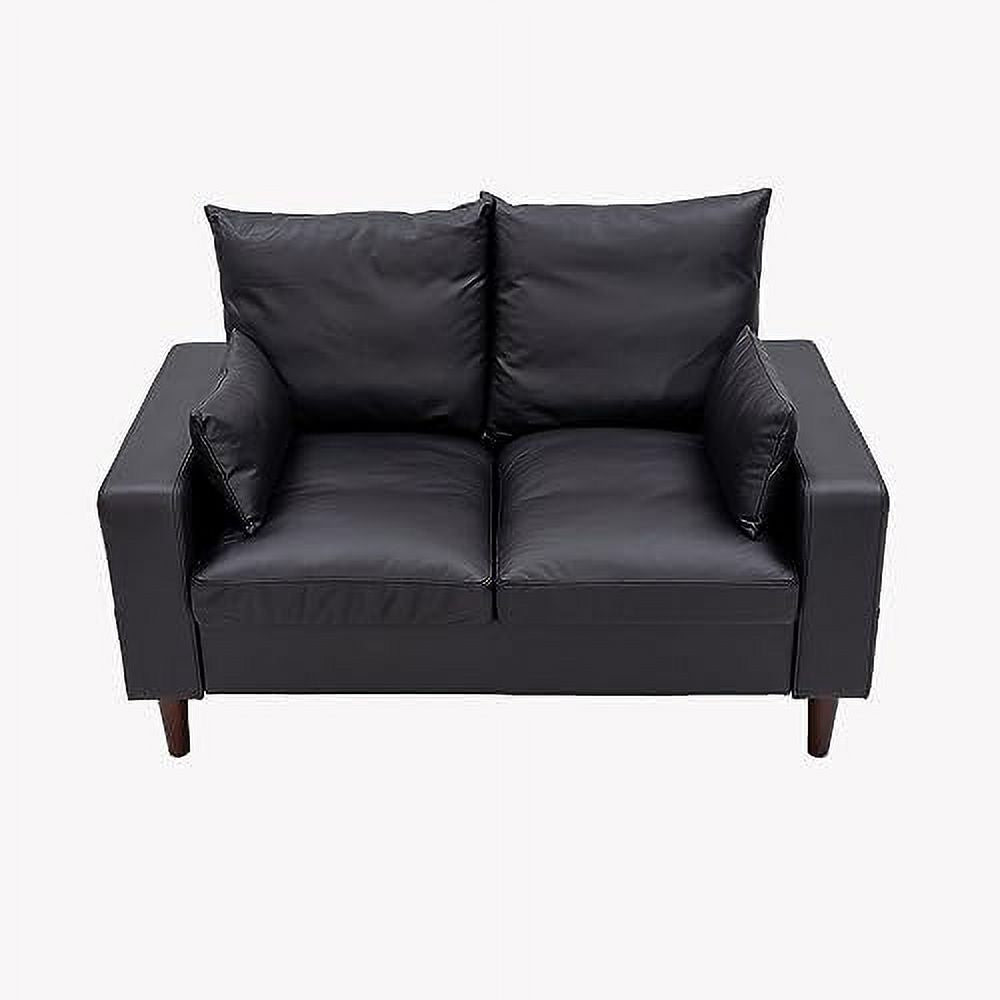 Black Faux Leather 2-Seater Sofa with Wood Leg P436407