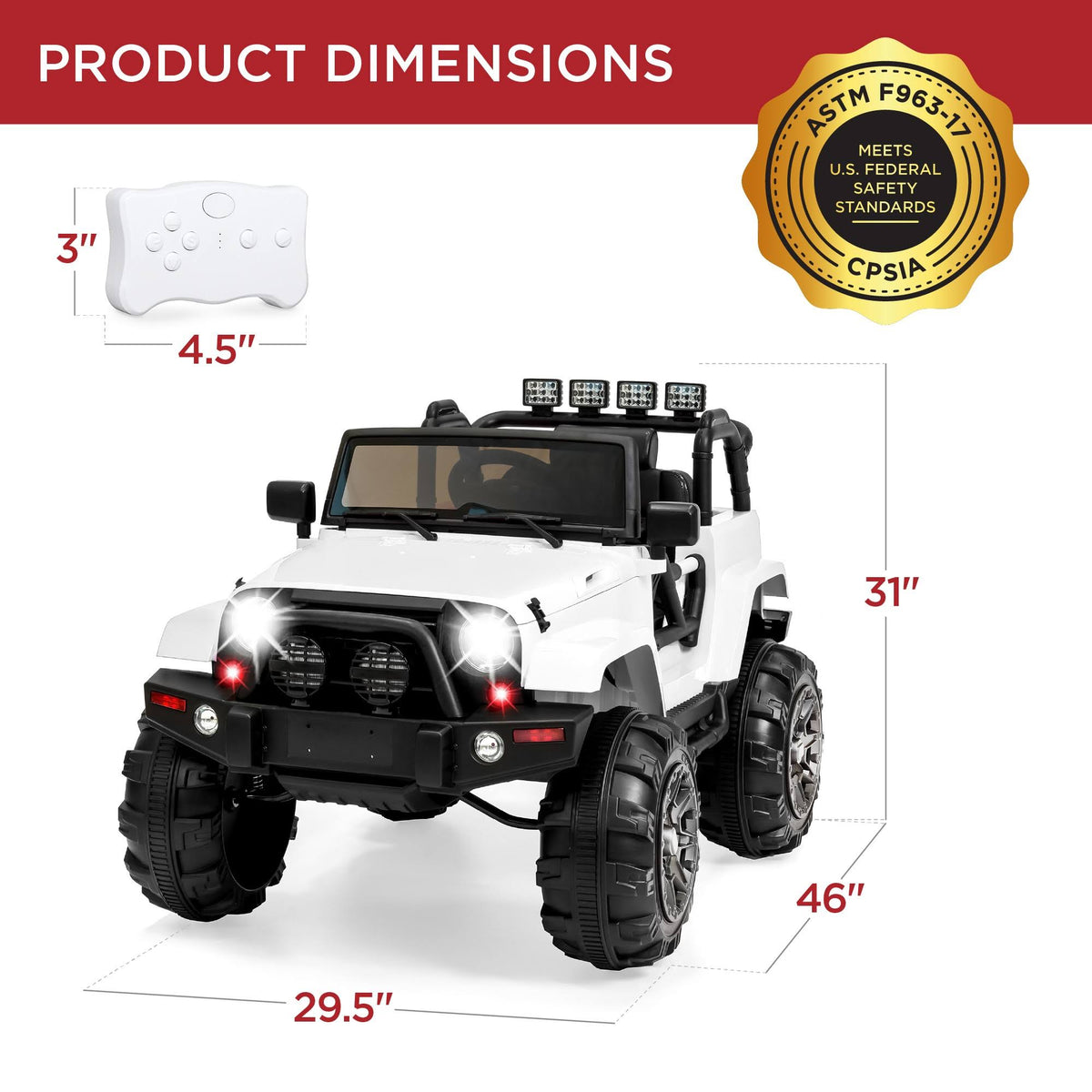 White 12V Kids Ride on Truck Car with Remote Control U78151