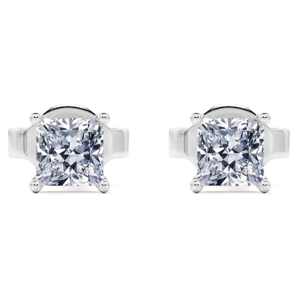 0.5 Carat Princess Cut Diamond Solitaire Stud Earrings in 18K White Gold Plating Over Silver S5529