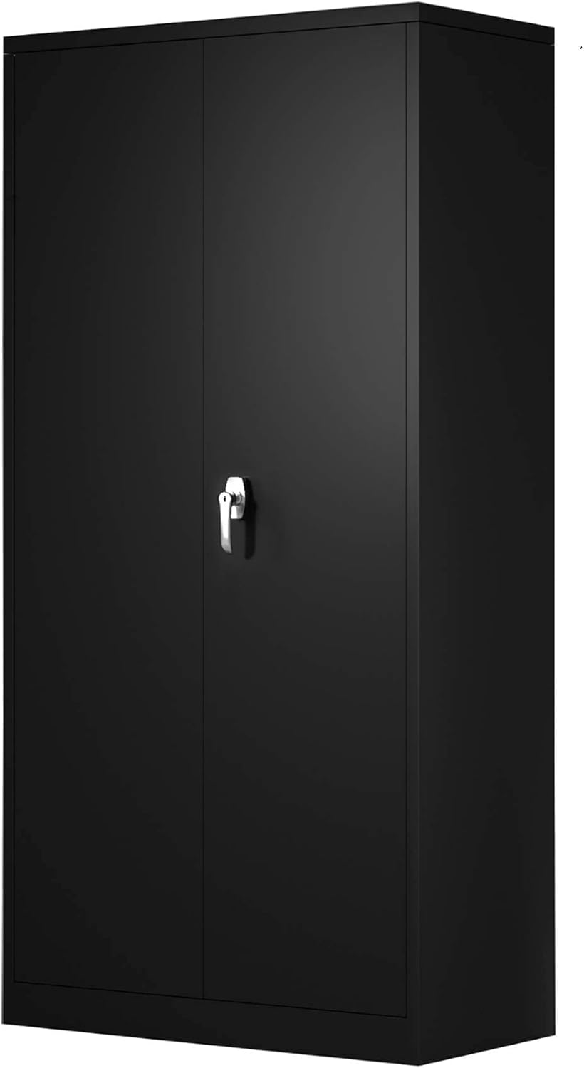 Black Steel Storage Cabinet with 4 Adjustable Shelves and Lockable Doors Z49144