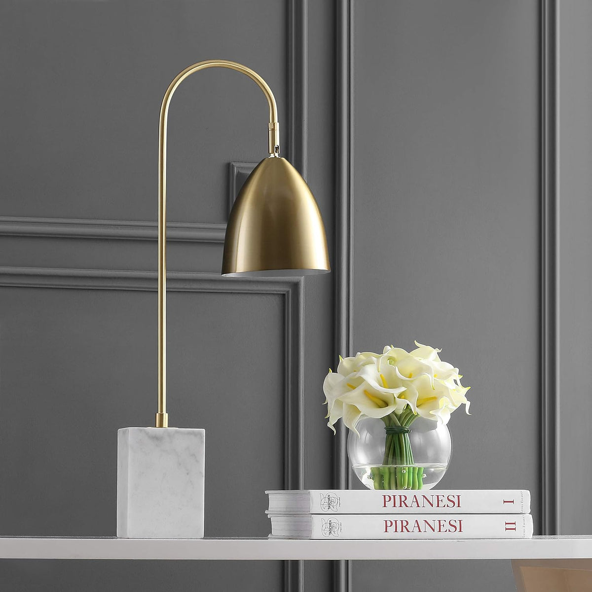 Gold Arched Metal Table Lamp with Marble Base C3951
