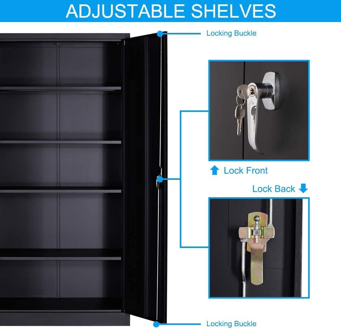 Black Steel Storage Cabinet with 4 Adjustable Shelves and Lockable Doors Z49144