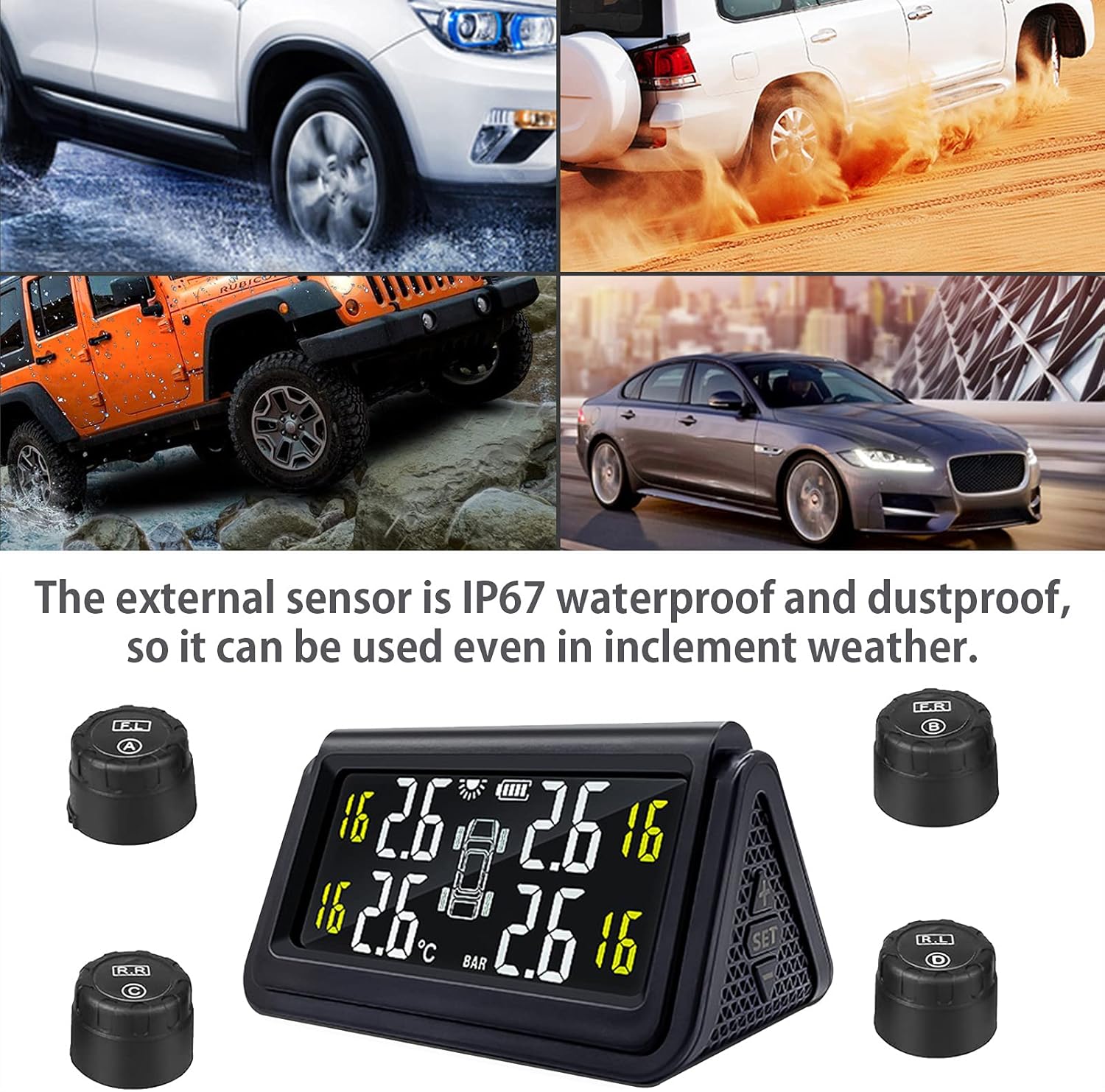 Tire Pressure Monitoring System with 4 IP67 Waterproof External Sensors W8336