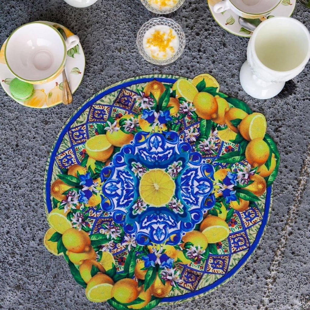 Blue & Yellow Round Polyester Placemat (Set of 2) Y998097