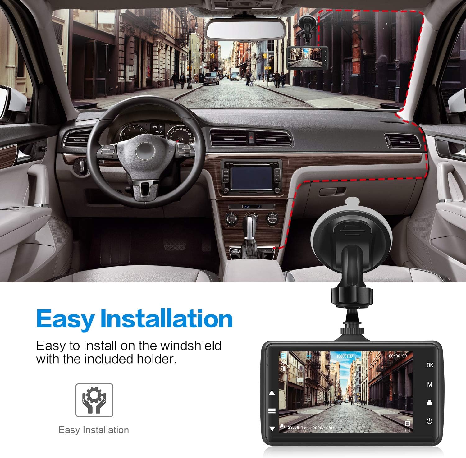 Dash Cam with 32G SD Card, 1080P FHD Car Driving Recorder 3'' IPS Screen 170° Wide Angle Dashboard Camera Aluminum Alloy Case, Parking Monitor Loop Recording Motion Detection Pack of 2 W231