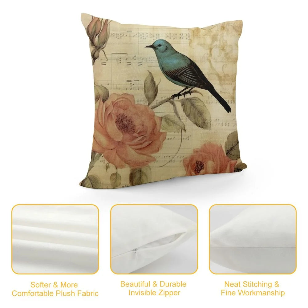 Victorian Bird Paris French Botanical Rose Cushion Pillow Case O310