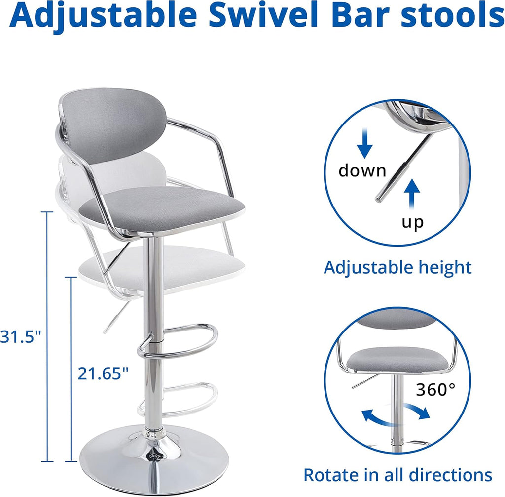 Grey Fabric Metal Swivel Bar Stools Set of 2 X738
