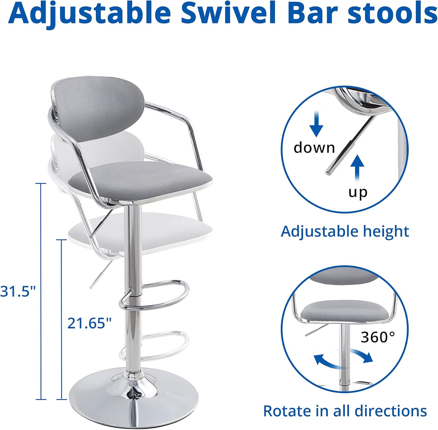 Grey Fabric Metal Swivel Bar Stools Set of 2 X738