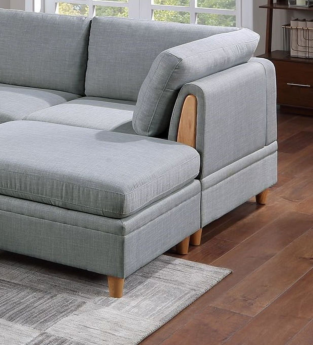 Light Grey 8pc Sectional Sofa Set with Wedges, Armless Chairs and Ottomans S106