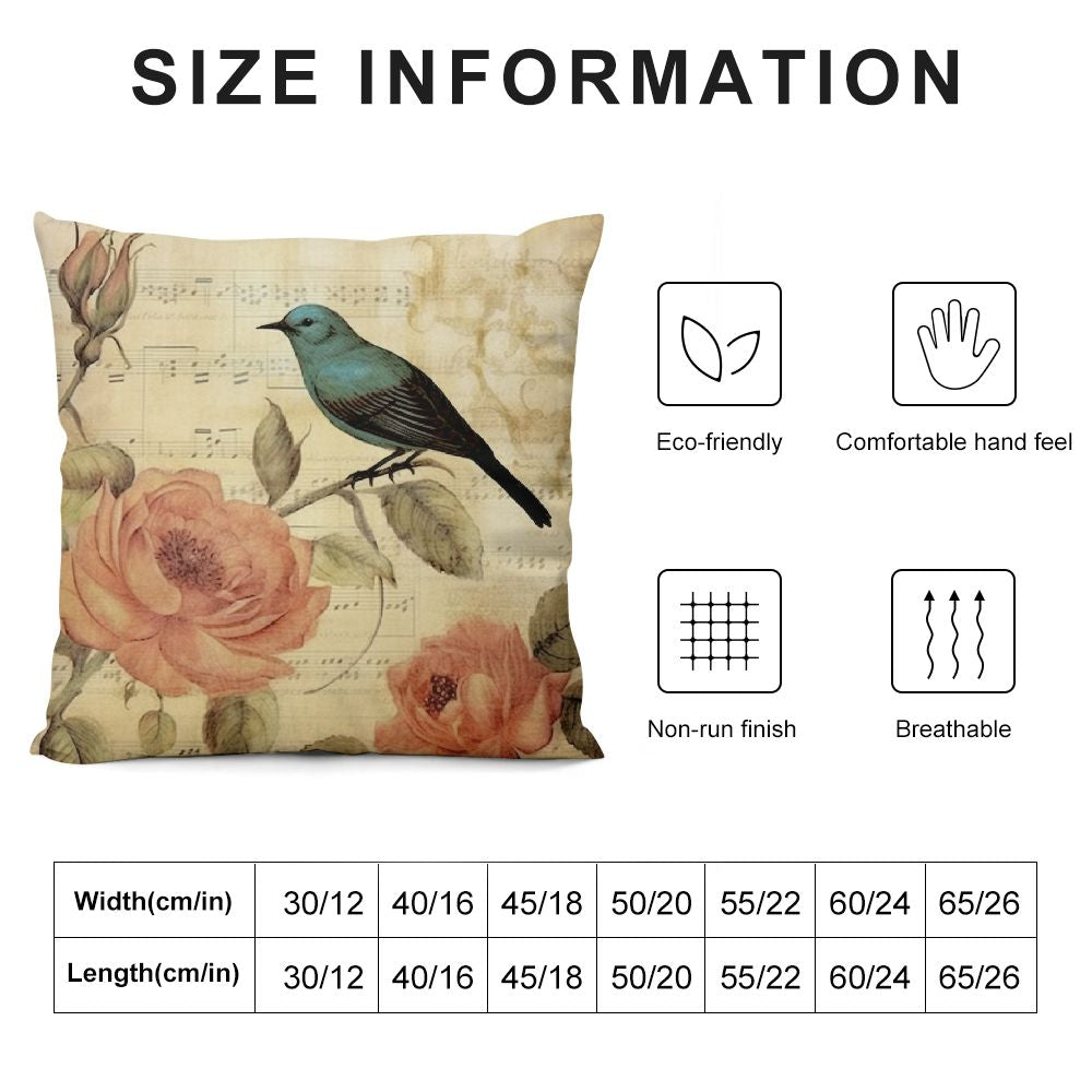 Victorian Bird Paris French Botanical Rose Cushion Pillow Case O310
