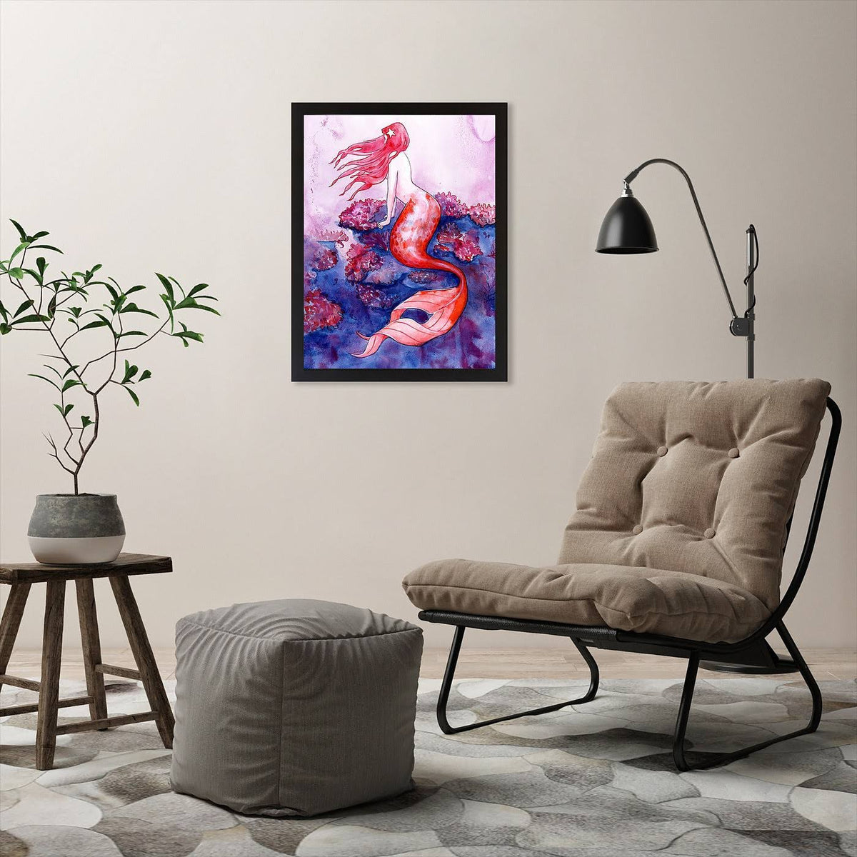 Red Coral Mermaid Black Frame 11x22x14x22 C49018