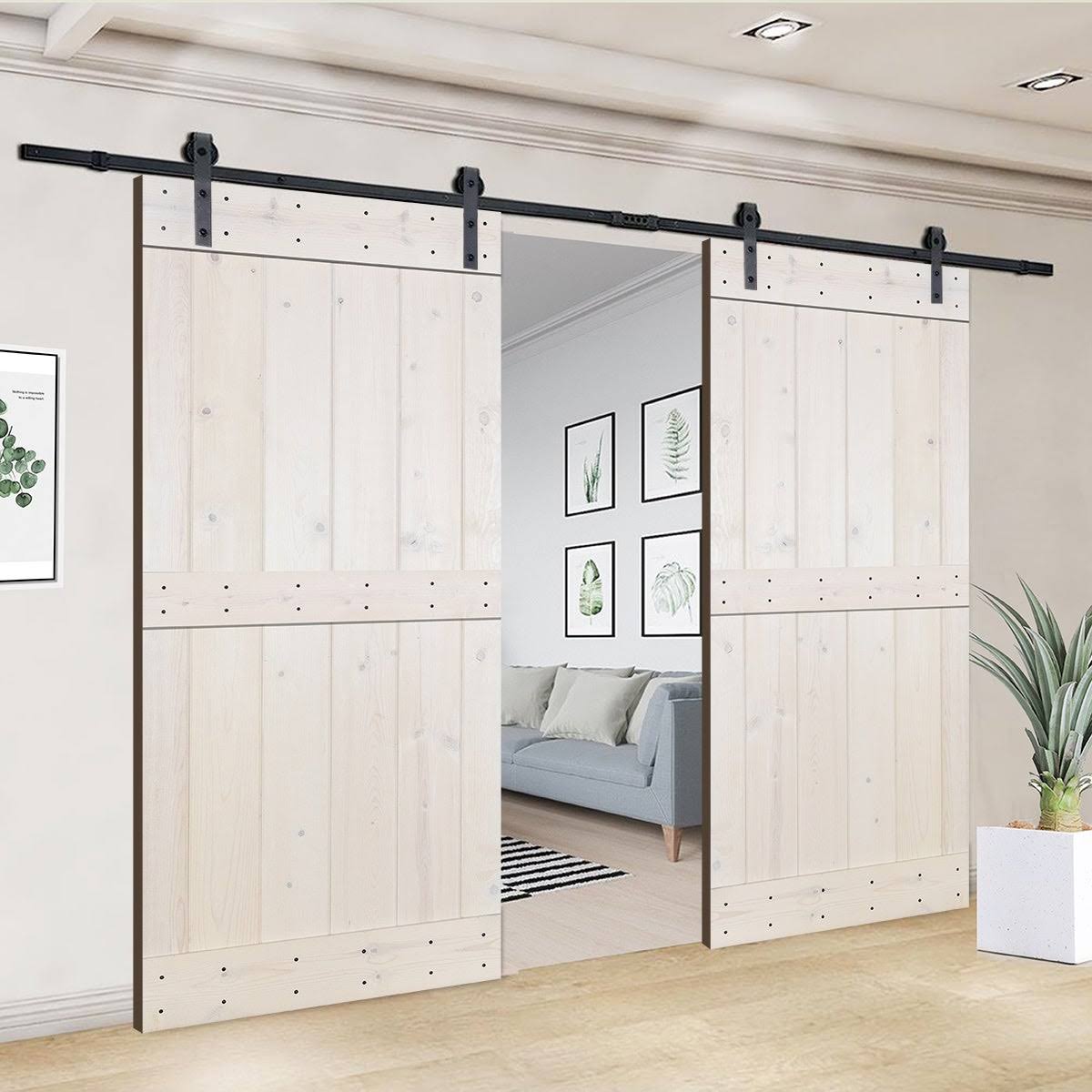 Paneled Wood Double Barn Door Set of 2, Briar Smoke T683