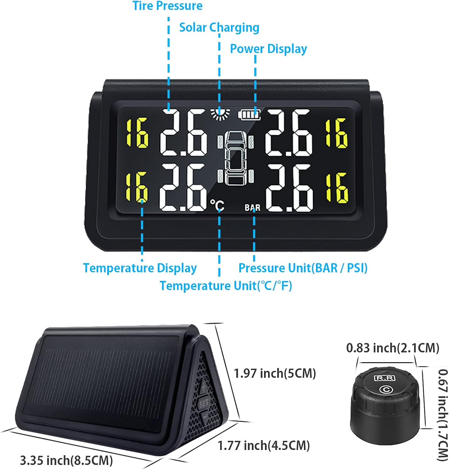 Tire Pressure Monitoring System with 4 IP67 Waterproof External Sensors W8336