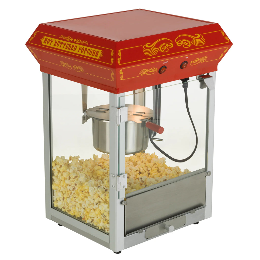 Red and Gold 4 oz Hot Oil Popcorn Maker Machine with Cart T42013