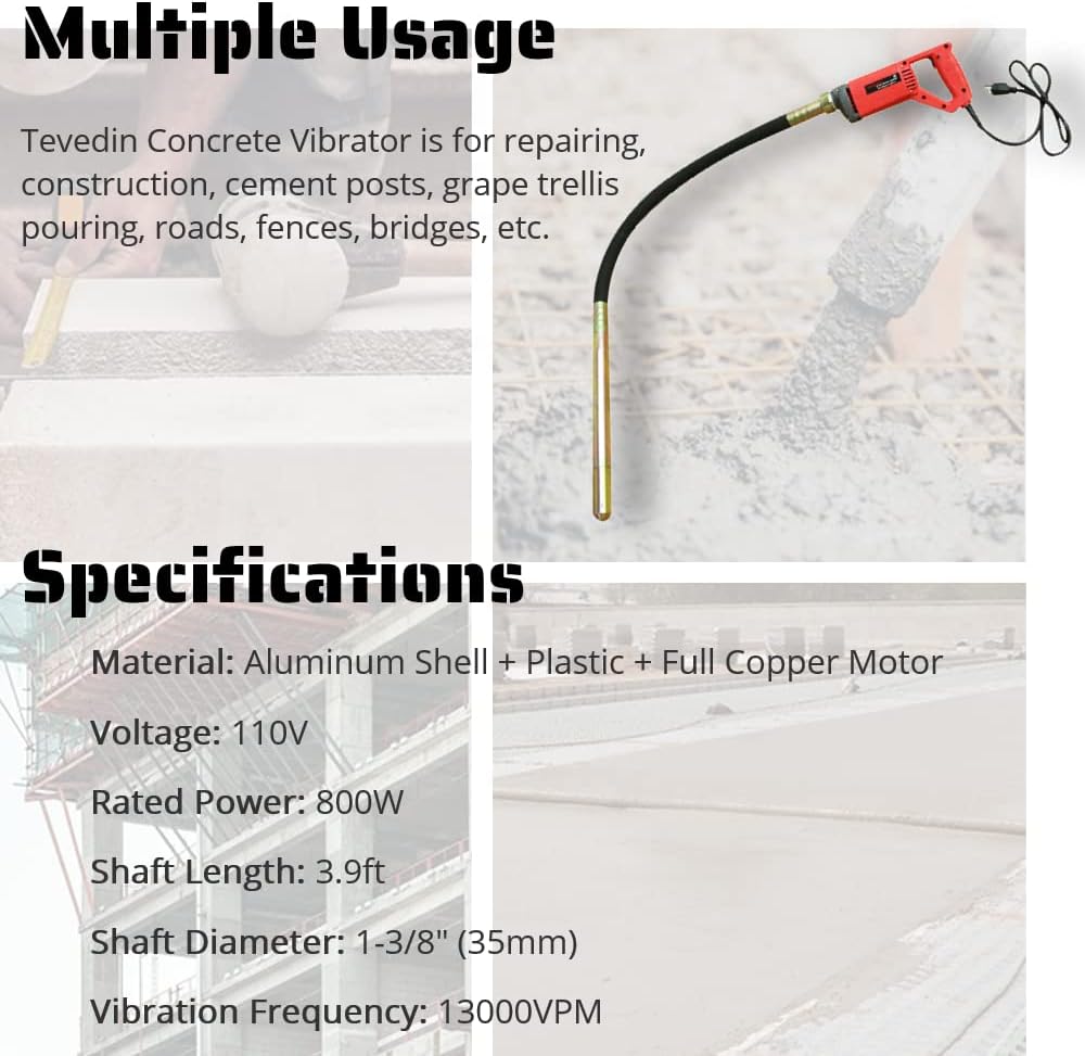 Electric Concrete Vibrator 110V 800W Hand Held 1.2M Hose Pack of 2 A180805