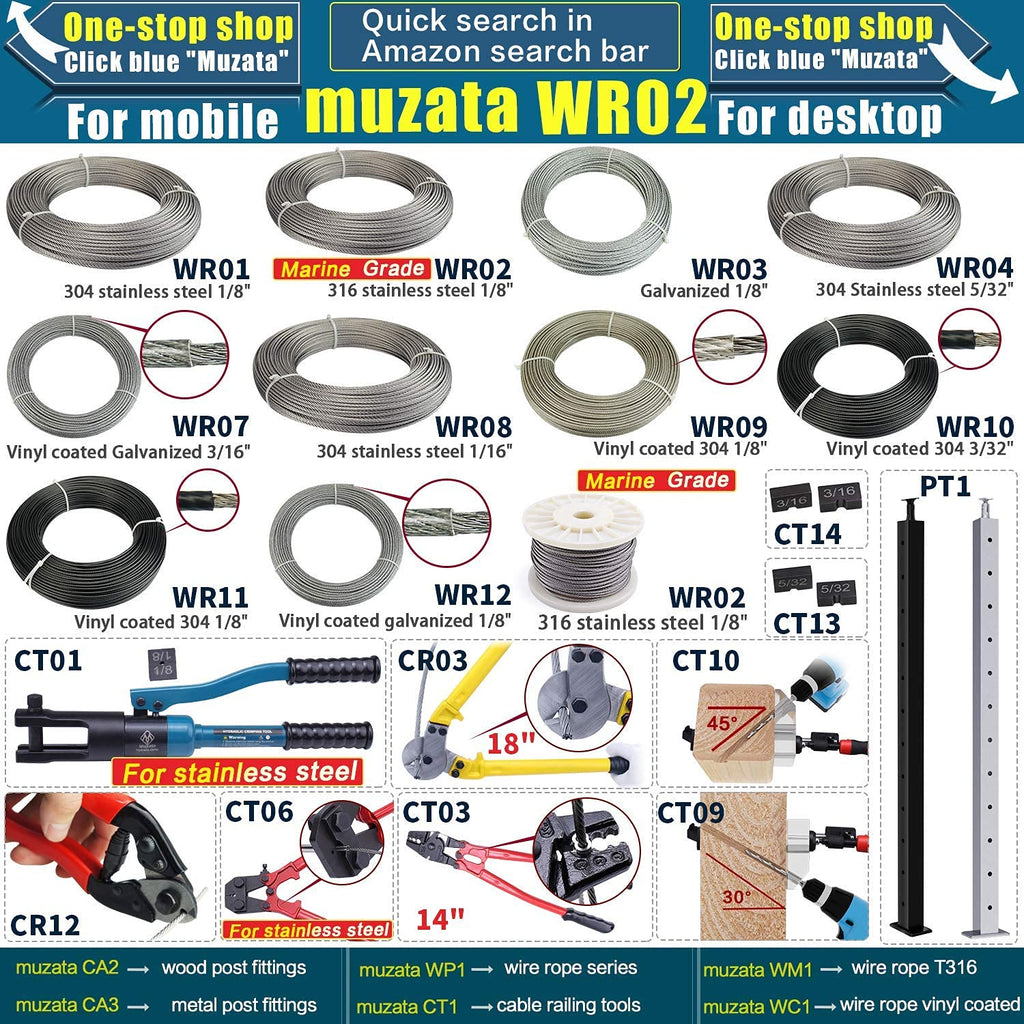 120Pack Stainless Steel Cable Railing Kit for 1/8 Wire Rope Wood Posts T316 Marine Grade S361