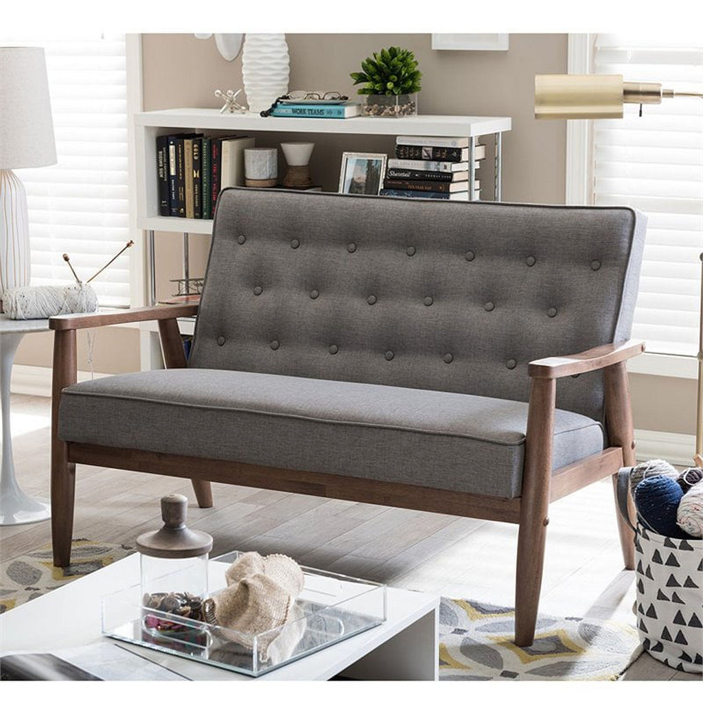 Gray Tufted Sofa Set with Loveseat B1169