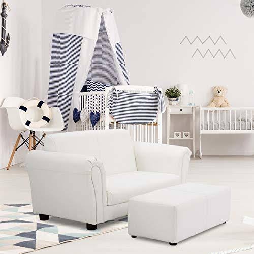 Black/White Kids Double Sofa with Ottoman V453306