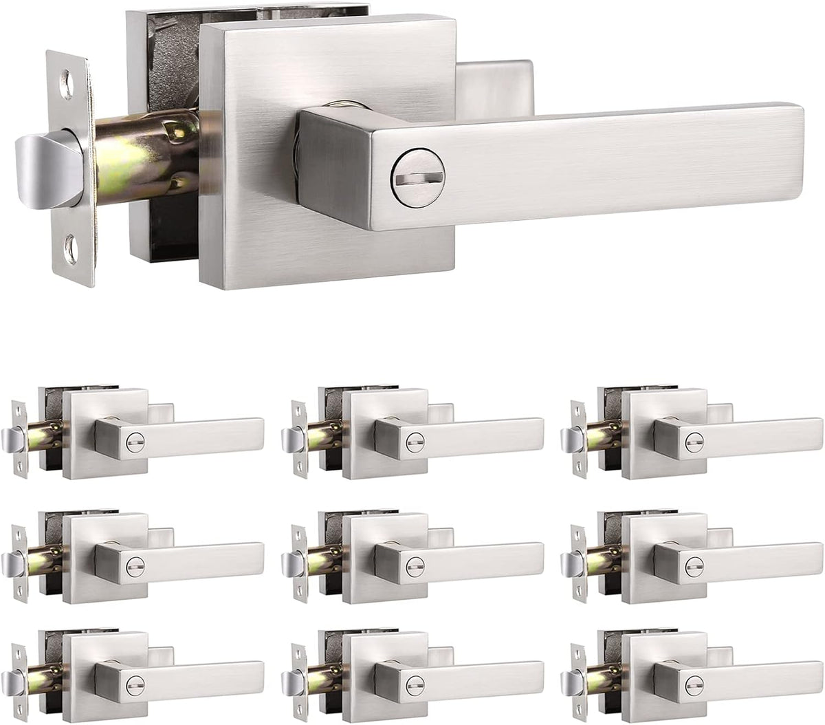 7 Pack Satin Nickel Square Reversible Passage Door Lever V409314