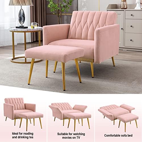 Cream Velvet Single Sofa Chair with Ottoman B729712