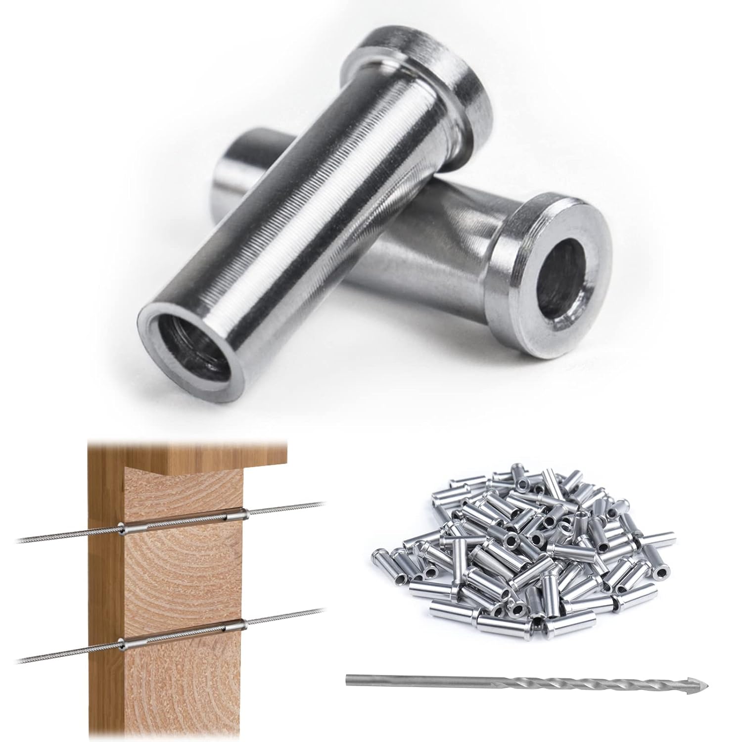 120Pack Stainless Steel Cable Railing Kit for 1/8 Wire Rope Wood Posts T316 Marine Grade S361