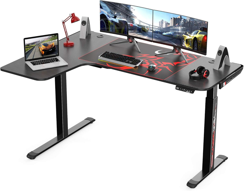 61" Dual Motor Electric Height Adjustable L Shaped Standing Desk with Mouse Pad N6201