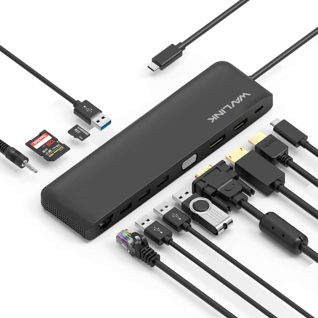 USB 3.0 and USB C Universal Laptop Docking Station Dual Monitor with HDMI & DVI/VGA with Gigabit Ethernet, 6 USB Ports, Audio H981719