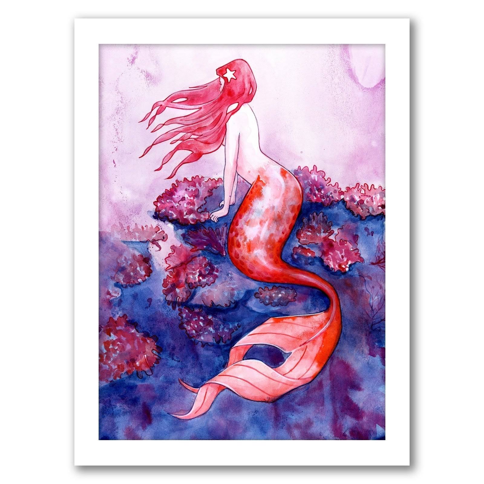 Red Coral Mermaid Black Frame 11x22x14x22 C49018