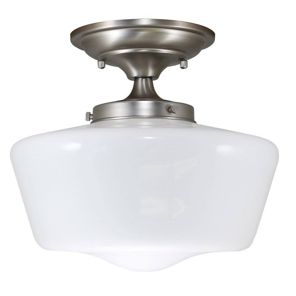 Semi-Flush Opal Glass Schoolhouse Fixture Satin Nickel Finish X49999