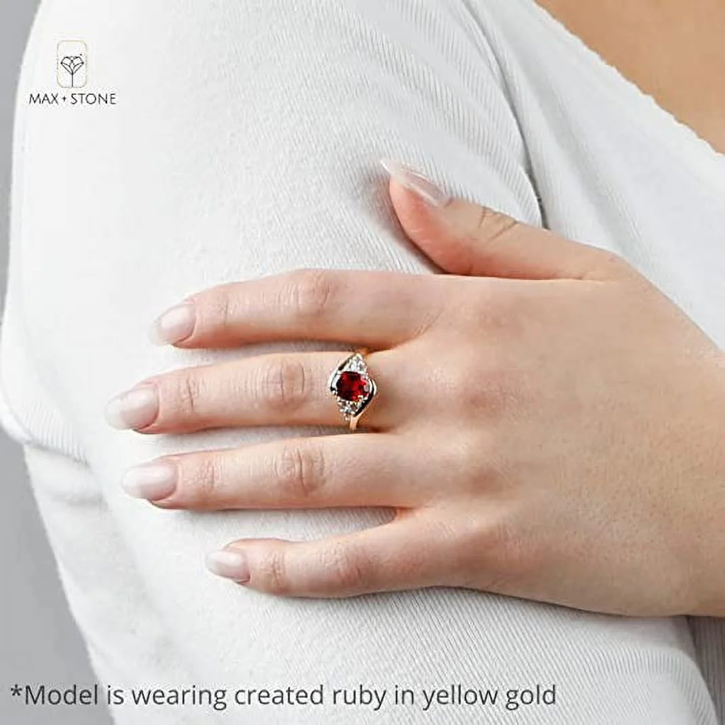 Red Ruby Oval Halo Ring in 10k Yellow Gold with Created White Sapphire U420544