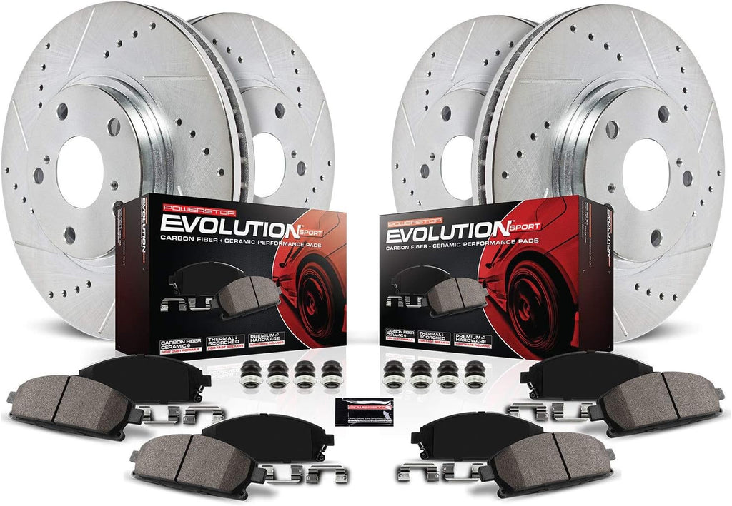 Front and Rear Carbon Fiber Brake Pads with Drilled & Slotted Brake Rotors Kit R248