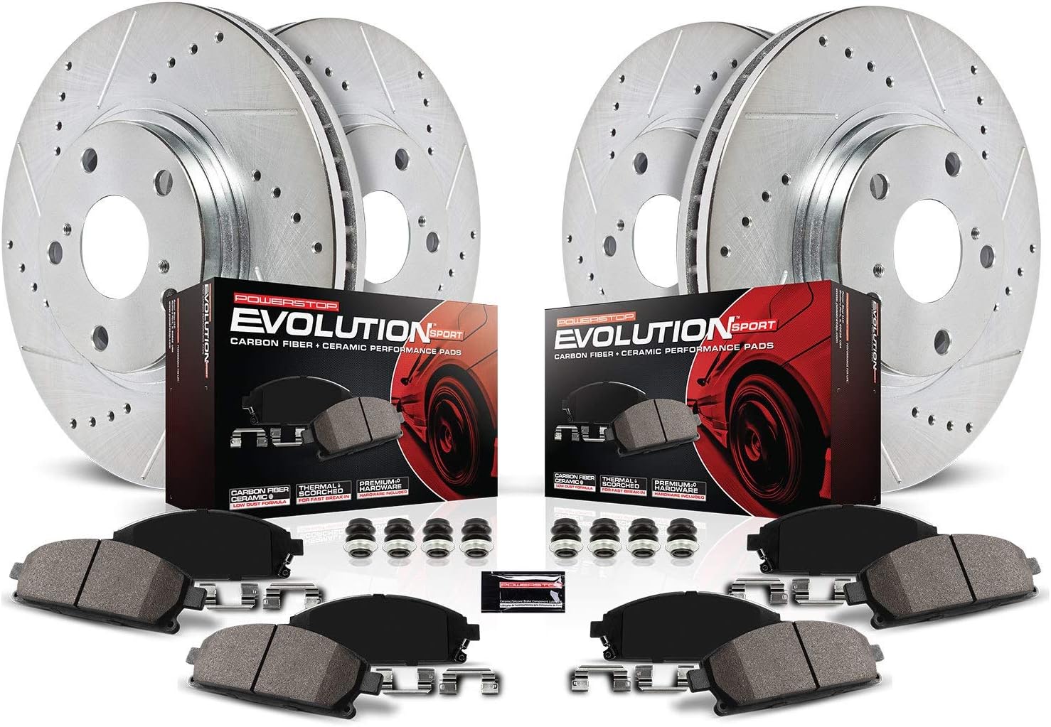 Front and Rear Carbon Fiber Brake Pads with Drilled & Slotted Brake Rotors Kit R248