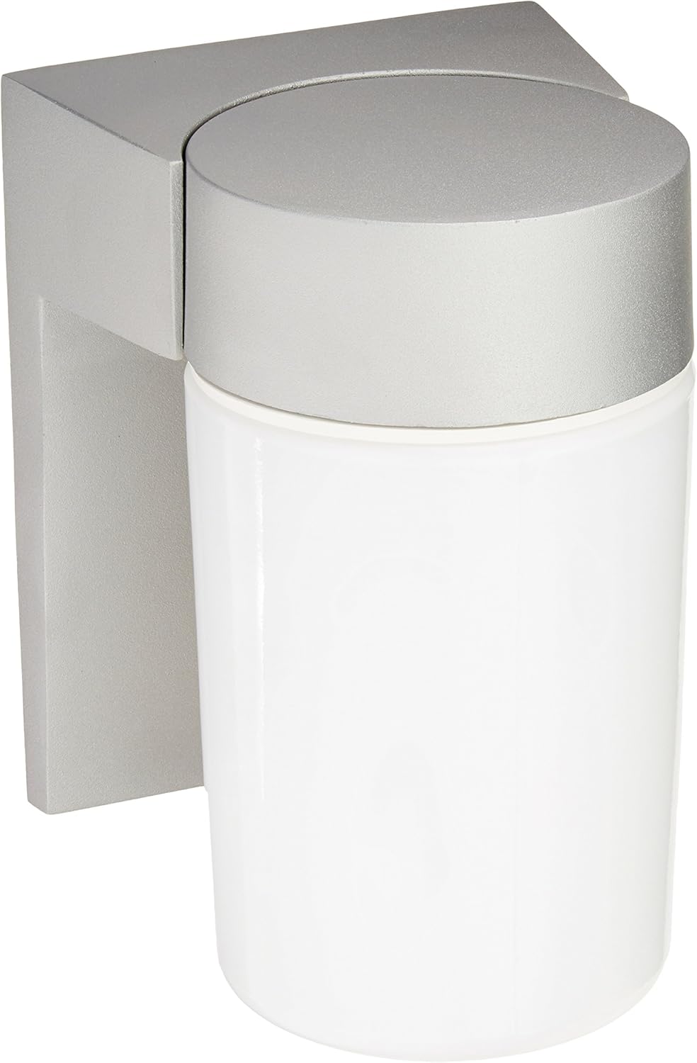 Satin Aluminum Outdoor Wall Mount Light with White Glass Cylinder F556