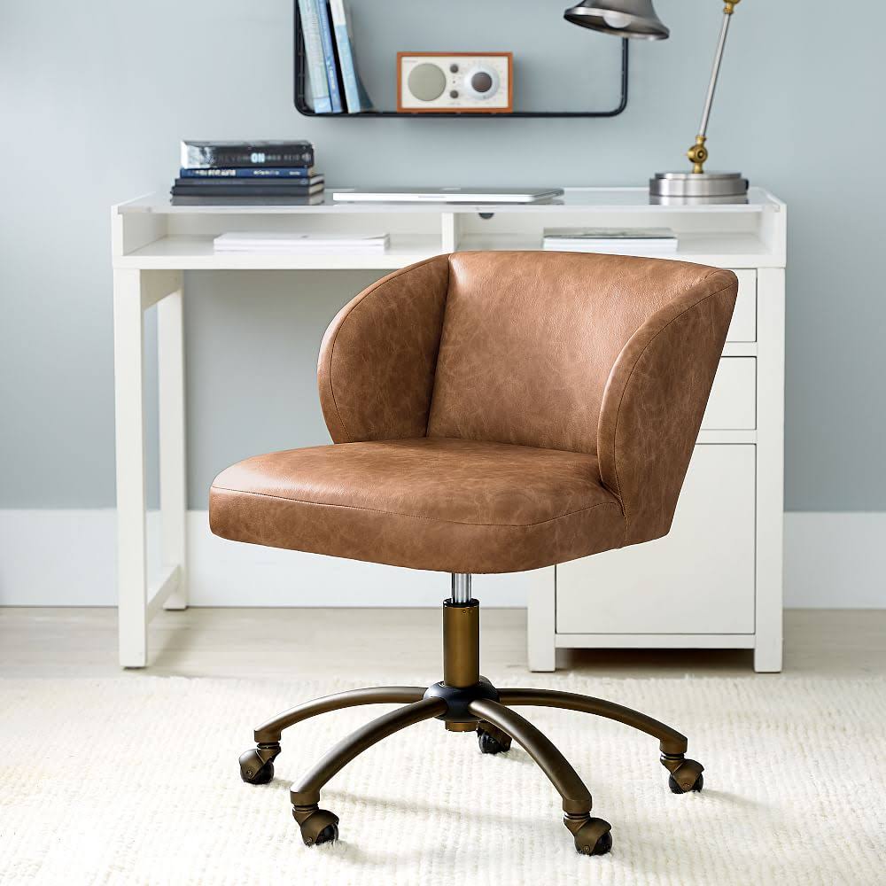 Caramel Vegan Leather Wingback Swivel Desk Chair O345