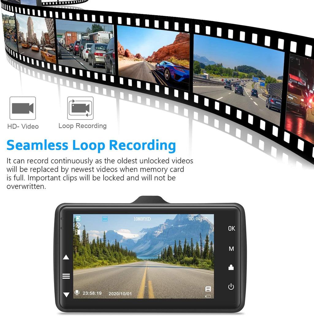 Dash Cam with 32G SD Card, 1080P FHD Car Driving Recorder 3'' IPS Screen 170° Wide Angle Dashboard Camera Aluminum Alloy Case, Parking Monitor Loop Recording Motion Detection Pack of 2 W231