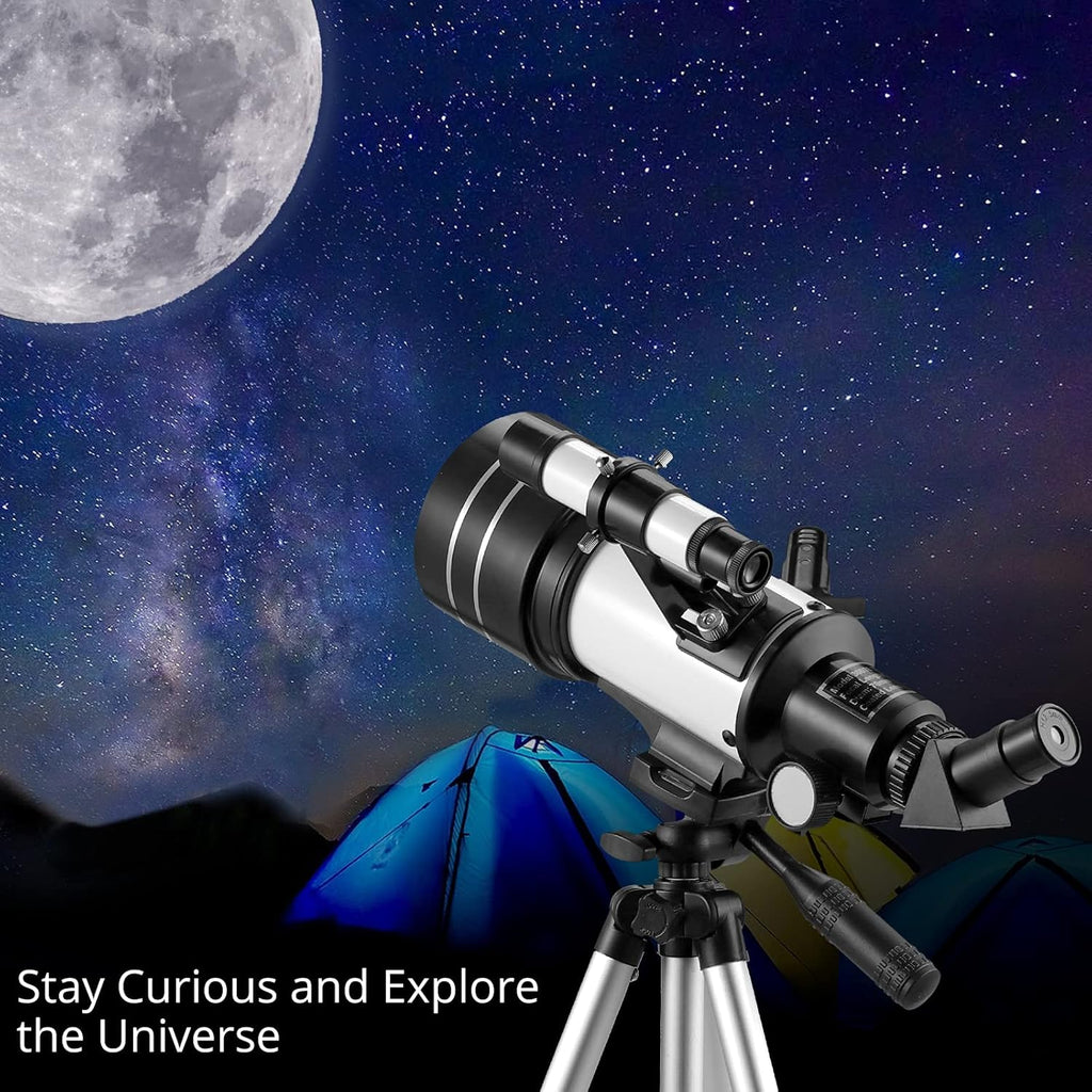 70mm Aperture 300mm Focal Length Refractor Telescope with Adjustable Tripod Stand E967