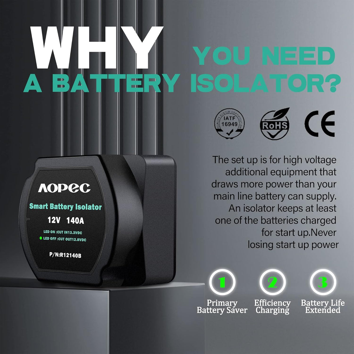 12V 140Amp Smart Waterproof Dual Battery Isolator K15883