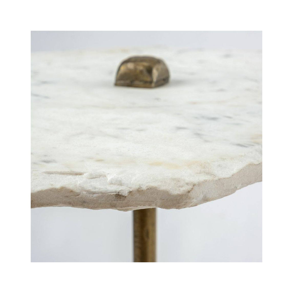 White Marble and Antique Gold Accent Table L1991