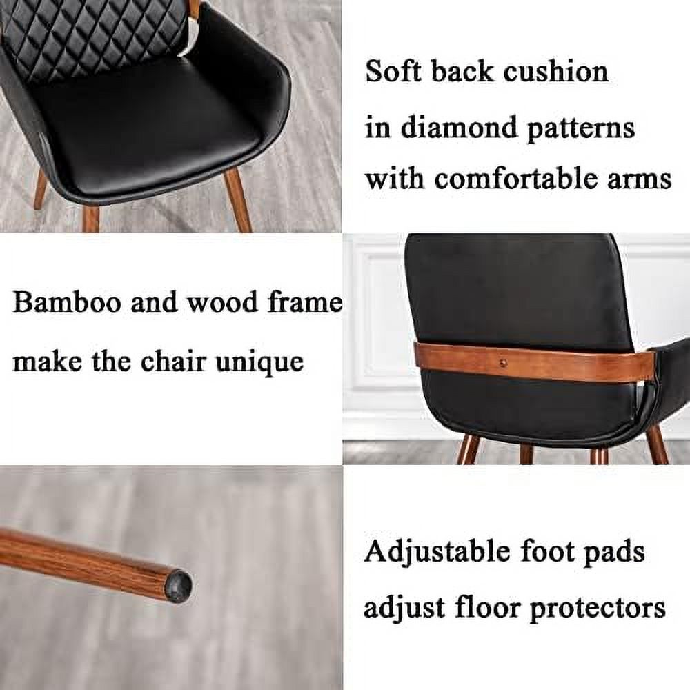 Mid Century Modern Dining Chairs Set of 2 Fabric Chair Bentwood Frame with Armrest Upholstered Seat Metal Legs K610732